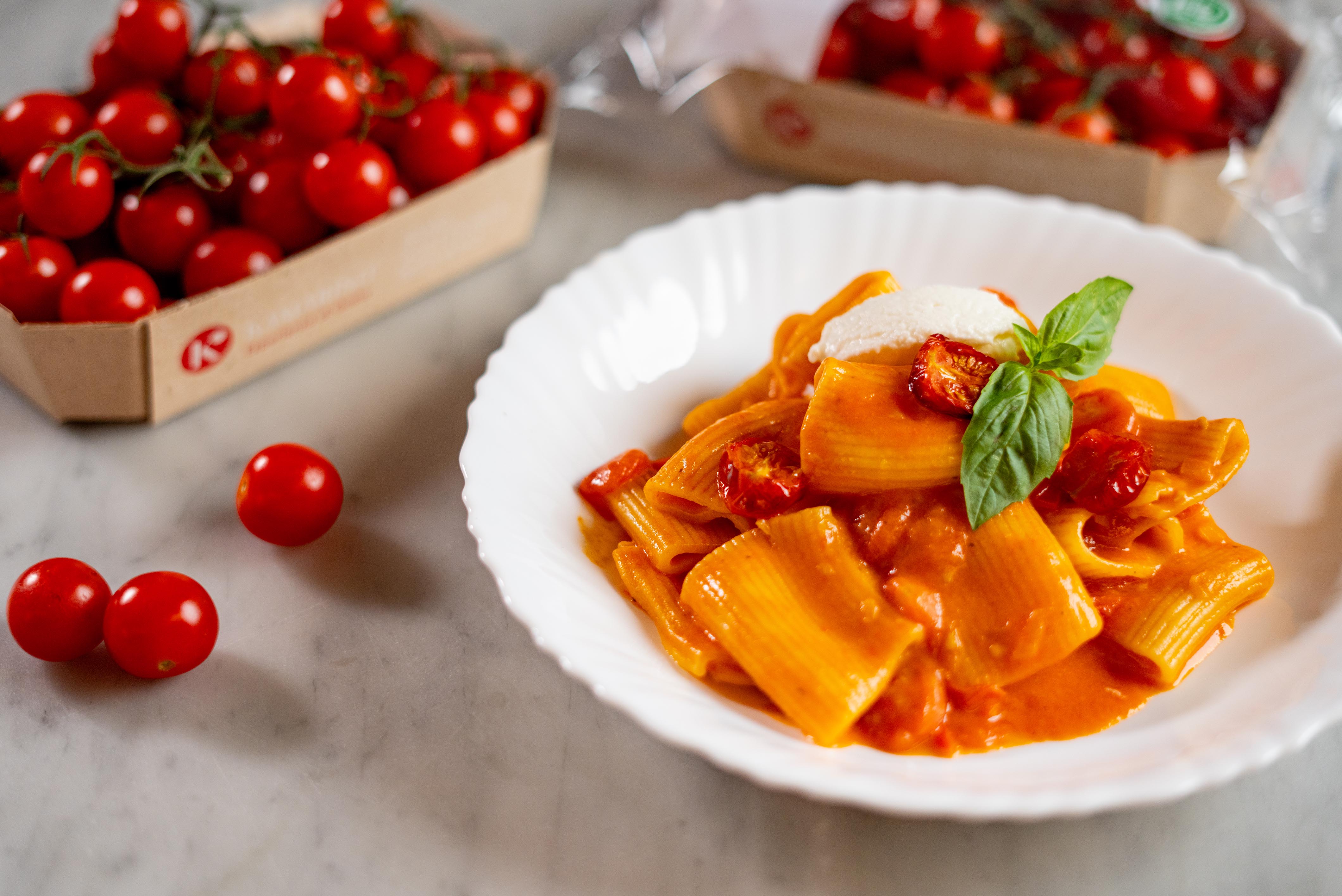 Paccheri con crema di ciliegino Kamarino
